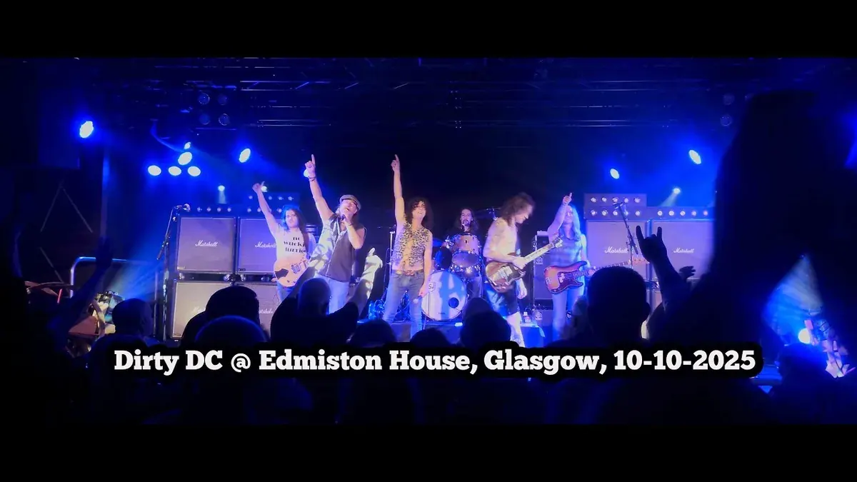 Dirty DC, the UK AC/DC tribute band, performing live at Edmiston House in Glasgow in October 2025