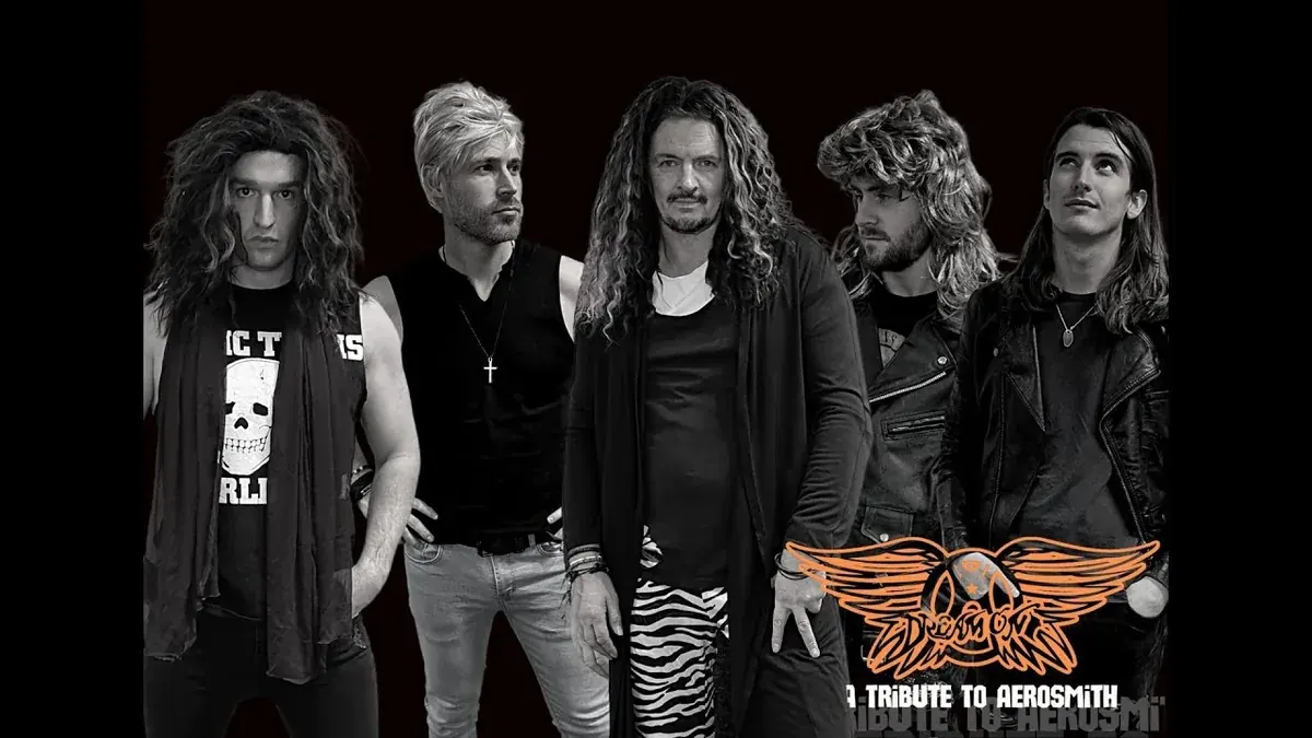 Dream On, the UK Aerosmith tribute band, five members in a promotional photo