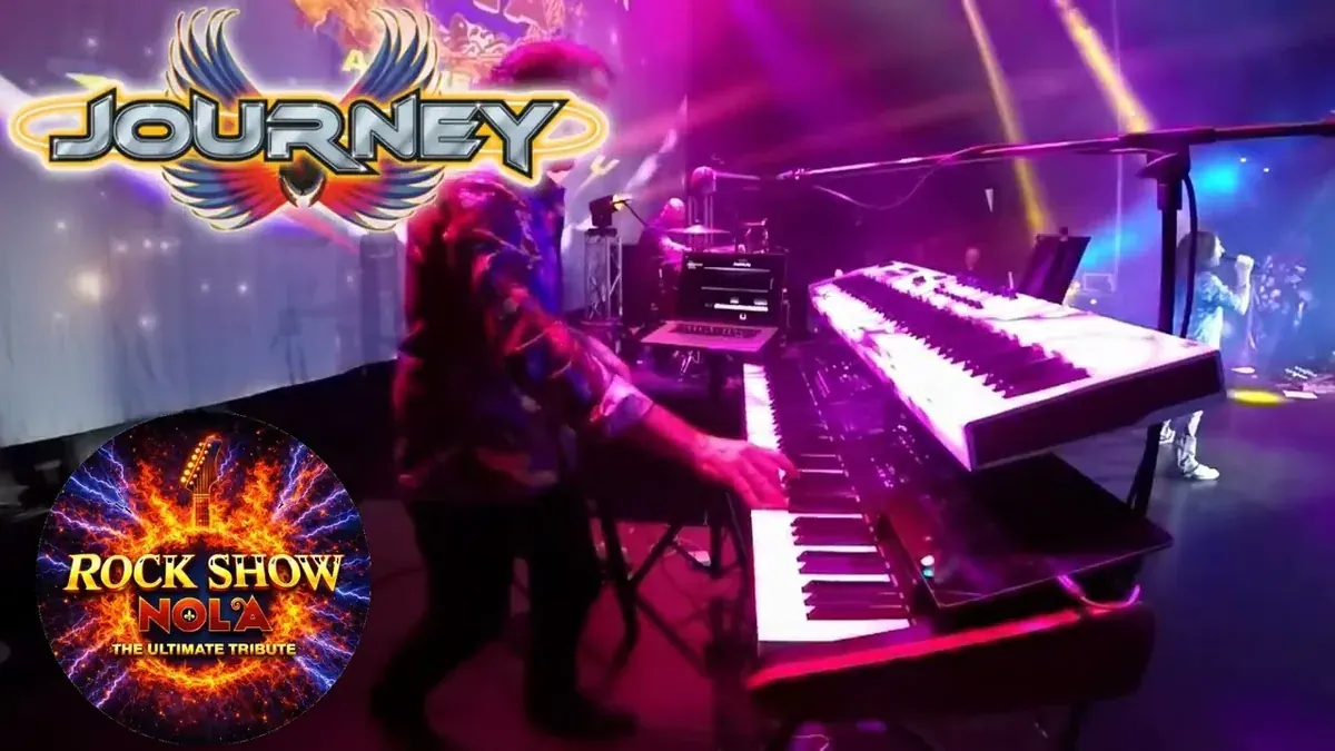 Rock Show NOLA keyboardist on stage during the Journey tribute set
