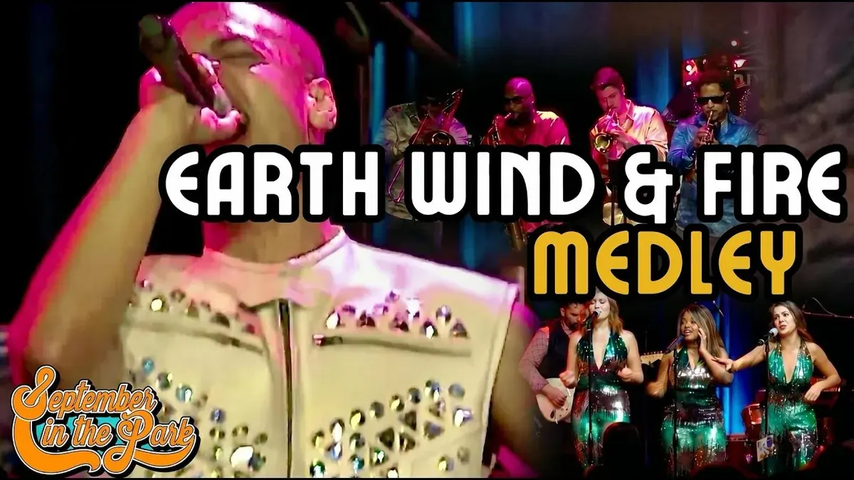 September In The Park, Illinois Earth, Wind & Fire and Chicago tribute band, horn section and vocalists in the EWF medley video