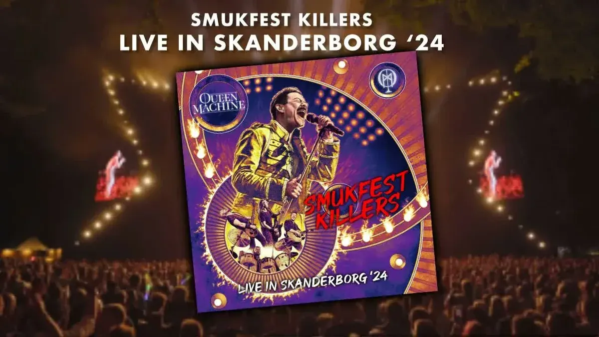 Queen Machine Smukfest Killers full show cover art with the singer in a gold jacket in front of a festival crowd in Skanderborg, Denmark